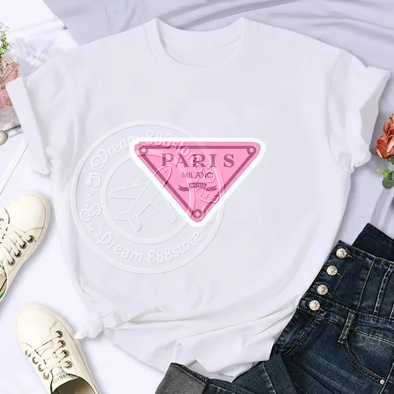 Streetwear Brand Aesthetic - เสื้อยืดแฟชั่นผู้หญิงแบรนด์ Paris Milano ลายกราฟิก พิมพ์ลายตัวอักษรวินเทจ แขนสั้น