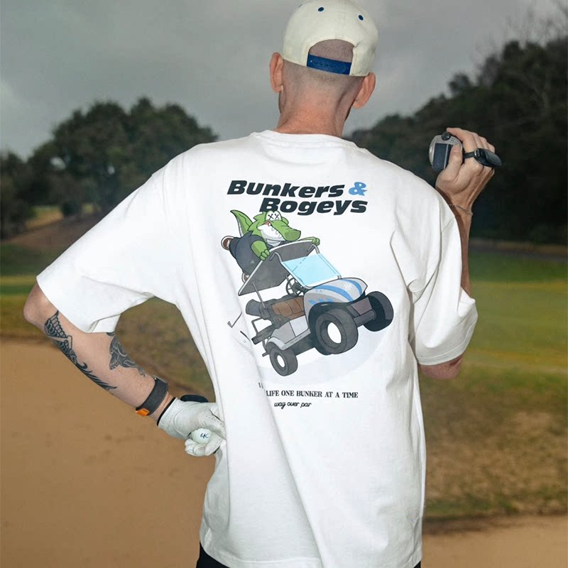 Streetwear Brand Golf - เสื้อยืดลายการ์ตูนจระเข้บนรถกอล์ฟ สไตล์ลำลอง แบรนด์ทันสมัย ผ้าฝ้าย สำหรับผู้ชายและผู้หญิง เสื้อยืดแฟชั่นฤดูร้อน