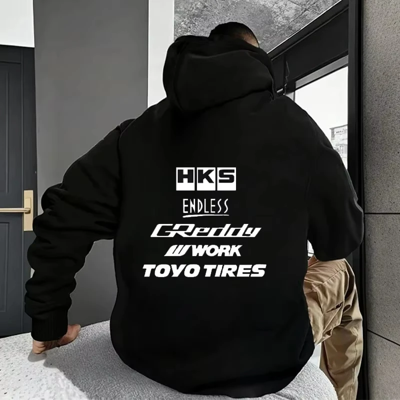 Streetwear Brand List - เสื้อฮู้ดพิมพ์ลายด้านหลัง แบรนด์รถแข่ง JDM แขนยาว ทรงโอเวอร์ไซส์ หลวมสบาย