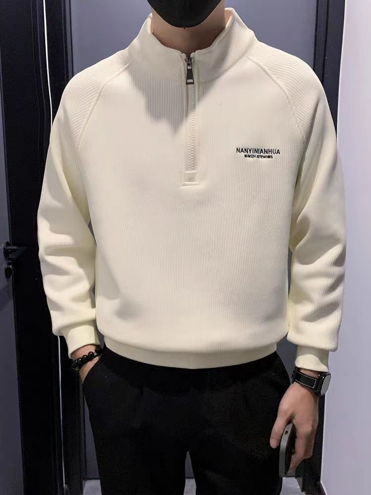 Streetwear Brand Aesthetic - เสื้อสเวตเตอร์บุขนแกะสำหรับผู้ชายไม่มีแบรนด์หรูหราสตรีทแวร์ท็อปส์ซูเรียบง่ายอีโมต้อนรับดีลพร้อมซิปแมนเสื้อ