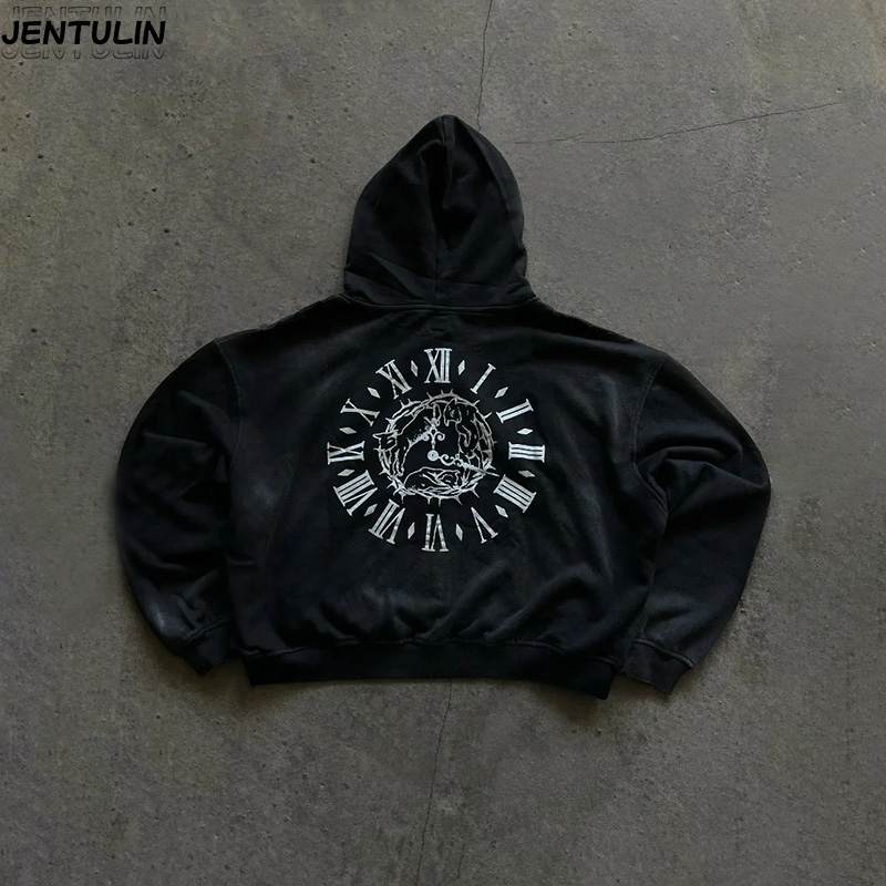 เสื้อฮู้ดซิปหลวมสไตล์เรโทรพิมพ - Streetwear Brand Aesthetic บทวิจารณ์และราคา
